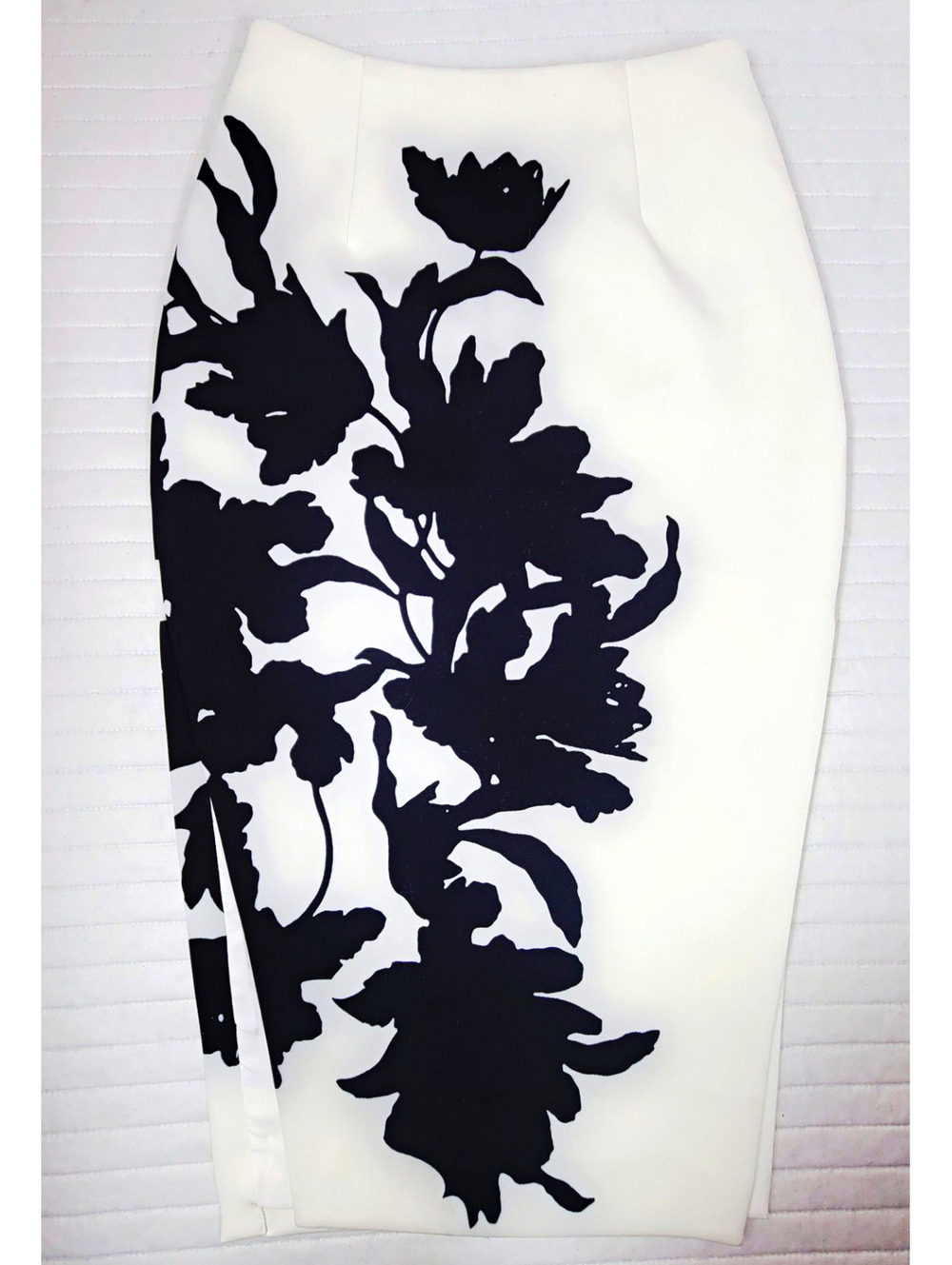 C/MEO COLLECTIVE White Black Floral Silhouette Midi Pencil Skirt Split Size S Sm